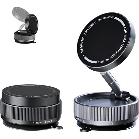 Support magnétique de téléphone pour voiture, ventouse réglable à 360°, support rotatif à ventouse magnétique, support magnétique pour téléphone pour iPhone et Android (noir) (1/5)