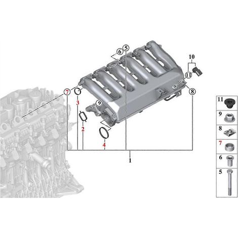 Kit de 20 joints d'étanchéité pour collecteur d'admission 11612246945 pour BMW Série 5 E61 X3 (1/5)