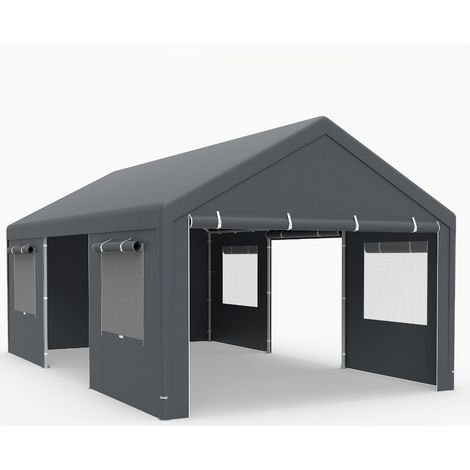 Abri voiture 600 x 361 x 295 cm fonction de protection contre intempéries et accès modulable en métal gris foncé