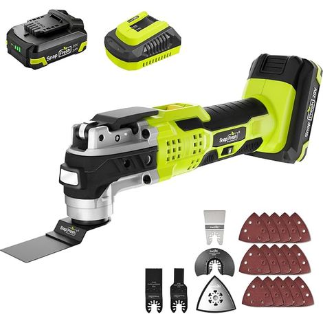 Outil Multifonction Oscillant Sans Fil, 6 Vitesses Réglables, Batterie 2,0 Ah Chargeur Rapide, 3,2° Angle d'Oscillation, 20 Accessoires Ponçage, Découpe Grattage
