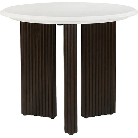 Tavolino in marmo e legno di acacia Bianco e Naturale scuro - KIYARA (1/5)