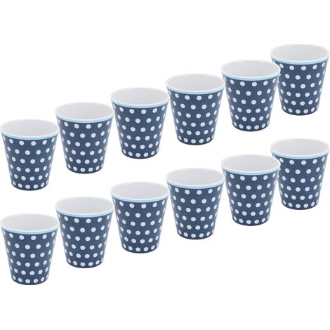 Kit de 12 tasses à lait anti-brûlure en mélamine à pois bleus pour la maison et le restaurant (1/5)