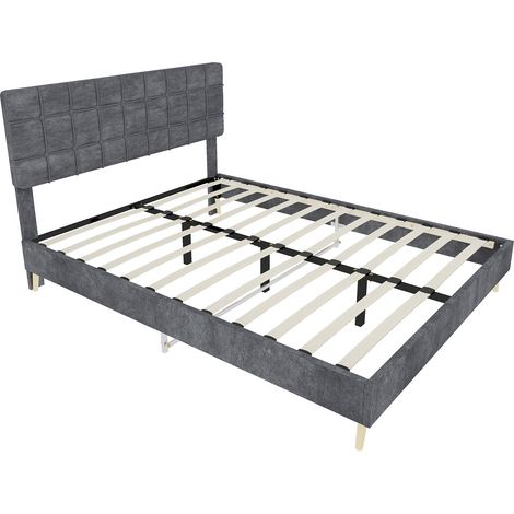Letto matrimoniale in tessuto grigio scuro con testiera imbottita a quadri 140 x 200 cm (1/5)