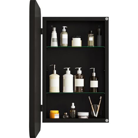 Stylish Rectangle Mirror Cabinet, Recessed Medicine Cabinet, Wall Cabinet with Metal Framed, Mirror and Adjustable Shelves, Mirror Cabinet with Storage for Bathroom, Living Room and Bedroom, Black (1/5)