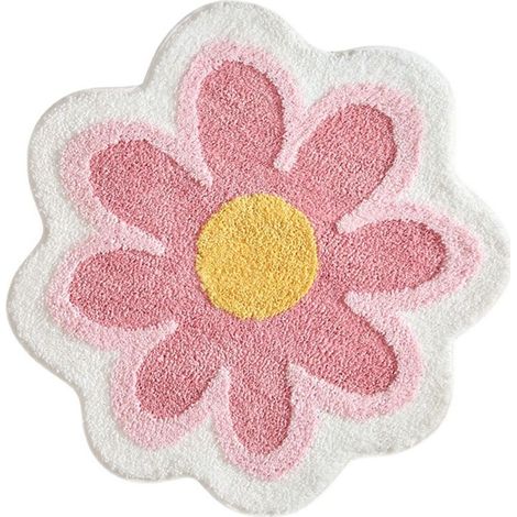 Tapis de bain mignon, doux et moelleux en forme de fleur, en microfibre, absorbant l'eau, antidérapant, pour toilettes, baignoire, douche, salle de bain, 65 cm x 65 cm (rose) (1/5)