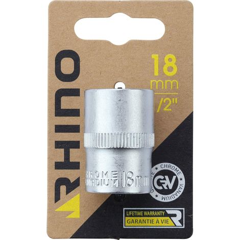 RHINO - Set di chiavi a bussola - attacco esagonale corto metrico - diametro 18 mm - quadrato da allenamento 1/2 - Alta qualità (Cromo Vanadium) - Garanzia a vita - Varie misure disponibili (1/3)
