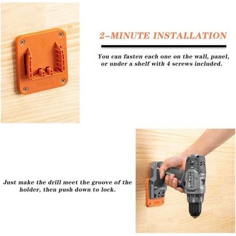 Support De Perceuse - Pour Outils 18 V Li-Ion - Fixation Murale Et Plafond - Lot De 8 - En Plastique ABS - Orange (1/5)