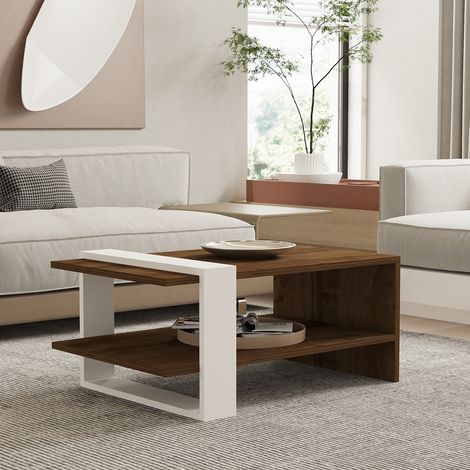 Mesa de Centro Cambiago, un Compartimento, Forma Rectangular, Color Tapa Marrón, 80x50x35h cm Nogal Marrón (1/5)
