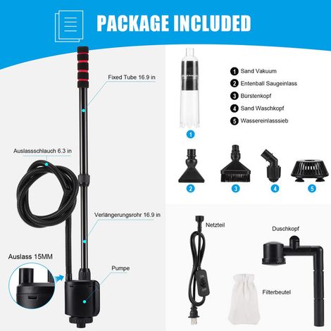 Aspirateur de Gravier Électrique pour Aquarium Nettoyeur de Fond Automatique Changeur d'Eau avec Pompe Intégrée et Filtre pour Sable et Vase