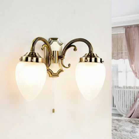 Längliche Wandlampe mit Glasschirm Bronze farben