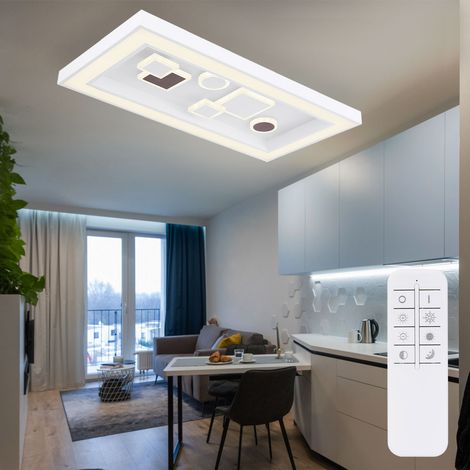 LED Deckenleuchte dimmbar Deckenlampe Fernbedienung Deckenleuchte Wohnzimmer Modern, CCT, Switch Dimmer, 1x LED 36W 1900Lm, LxBxH 60x30x7 cm