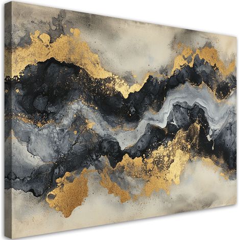 Tableau déco Marbre noir et blanc avec or 100x70 (1/5)