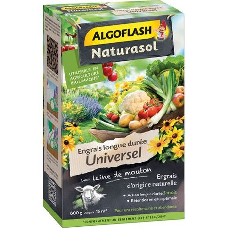 Naturasol – Engrais biologique longue durée 800 g – À base de 50% de laine de mouton – Favorise la croissance fruits et légumes – Utilisable en agriculture biologique