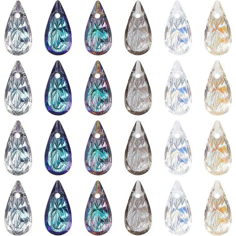Breloques en cristal en forme de larme, 24 pièces, perles de verre à facettes de 6 couleurs, pendentifs en strass pour lustre, guirlande de perles, rideaux de perles suspendus ( ) (1/5)