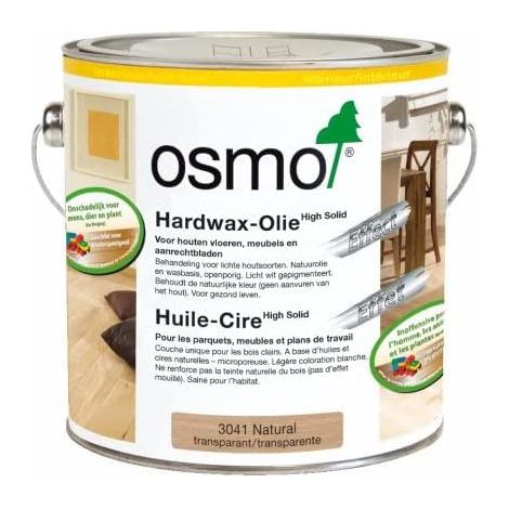 Huile cire effet naturel pour bois dur – 0,75L – Application facile – Finition satinée durable – Protection contre l'humidité – Osmo