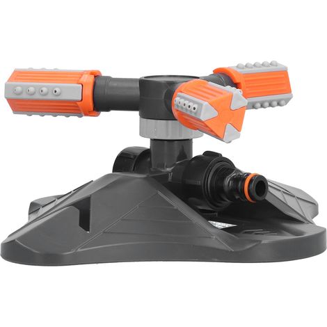 Arroseur automatique à trois branches pour pelouse et fleurs, orange, idéal pour l'arrosage du jardin et l'irrigation. (1/5)