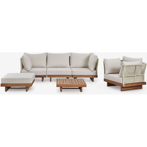 Ensemble de salon avec canapé modulable 3 pièces avec 2 fauteuils d'angle, table basse, fauteuil et pouf en bois d'acacia Dailin SKLUM (1/5)