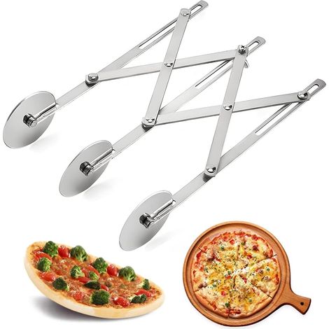 Diviseur de Pâte en Acier Inoxydable, Coupe-Pizza Ajustable, Trancheuse à avec Poignée pour Pâtisserie, Pain, 3 Roues (1/5)