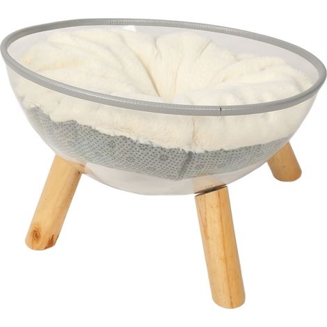Lit pour chat transparent en forme de capsule, stable, sûr, durable et élégant, surélevé en bois avec coussin pour chaton (1/5)