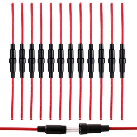 12Pcs 5X20mm Voiture Verre Tube Porte-Fusible, 32V 20A Porte-Fusible de Type à Vis en Ligne, avec 16 AWG Fils –– Noir (1/4)
