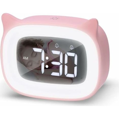 Children's digital clock, pink cat clock, lovely clock with night light, children's clock, clock gifts