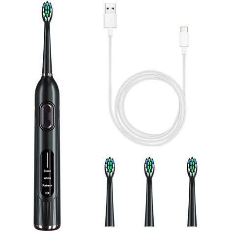 Cepillo de dientes eléctrico, 36.000 oscilaciones/min, 3 modos, resistente al agua, diseño ergonómico, 4 cabezales incluidos, negro. (1/5)