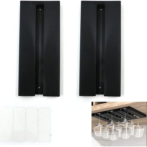 Soporte colgante para copas de vino - No requiere perforación, gran capacidad, estante para colgar copas, para cocina o bar, 25,3 x 11,2 cm (Negro, 2 unidades) (1/5)
