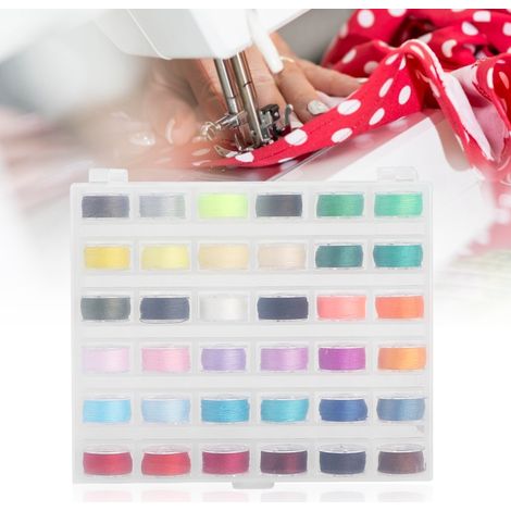 Boîte transparente rangement bobines 36 cases avec fils bobines colorés accessoires machine à coudre (1/5)