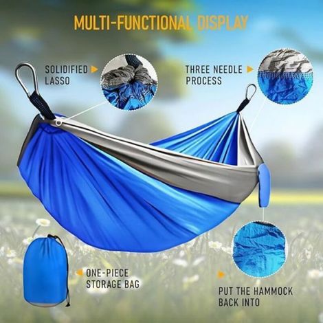 Hamac Double - Nylon 210T - Pour Camping Et Extérieur - Capacité 2 Personnes - 300 cm x 140 cm - 1 Pièce (1/4)