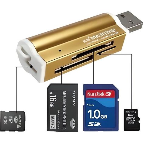 Micro SD / SDHC TF M2 MMC MS Duo High Speed USB 2.0 multiples tout en un lecteur de carte / couleur aléatoire (1/4)