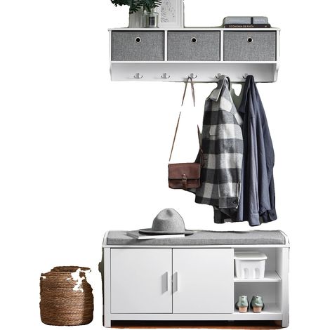 Banc à chaussures, hauteurs réglables, design gain de place, BLANC (1/2)