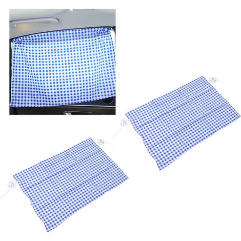 Persiana enrollable para coche resistente a los rayos UV con ventosa – Persiana enrollable de tela a cuadros azules, 2 piezas de 72 x 49 cm (1/5)