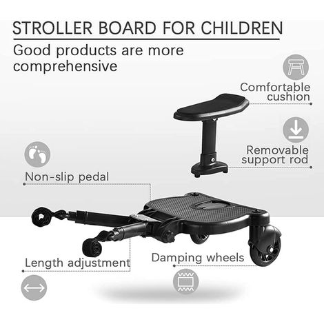 Planche à roulettes universelle 2 en 1 pour poussette avec siège amovible et réglable, supportant les enfants jusqu'à 25 kg (55 lb). (1/5)