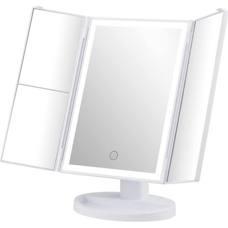 Miroir Maquillage Lumineux, 2X/3X Miroir Grossissant Lumineux, Miroir Pliable, Rotation à 180°, Alimentation par Batterie ou USB, Interrupteur Tactile, Luminosité Réglable, Blanc (1/5)
