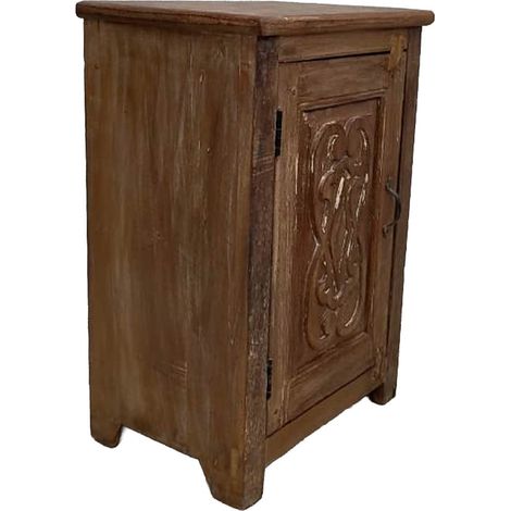 Mesita de noche de madera acabado artesanal marrón 50x35x73 cm (1/5)