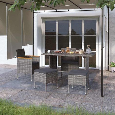 vidaXL Juego de silla de jardín y taburete 4 piezas ratán PE gris (1/5)