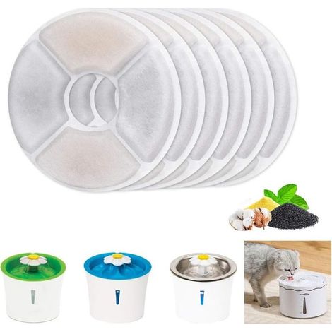 6 filtres automatiques ronds pour fontaine à chat - Lot avec résine et charbon actif, filtre à eau de rechange pour chats et chiens par OUYLAF (1/5)