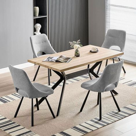 Ensemble table à manger - WAFTING - 140x80 cm - 4 chaises pivotantes 360° - MDF aspect bois - Style scandinave (1/5)