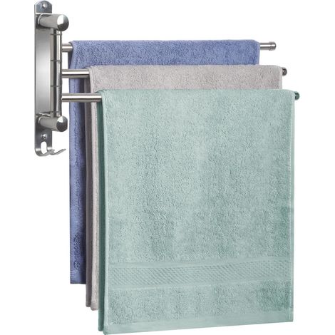 1 - Porte-Serviettes - Acier Inoxydable - 3 Barres Rotatives 180° - Gain de Place pour Salle de Bain et Cuisine - Argent - 38,6x20,6x3,0cm