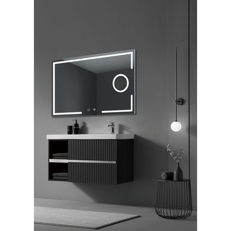 Miroir avec éclairage frontal, triled (chaud, neutre et froid), avec miroir grossissant x 5 et double capteur anti-buée et marche/arrêt 100 X 80 Cm (1/5)