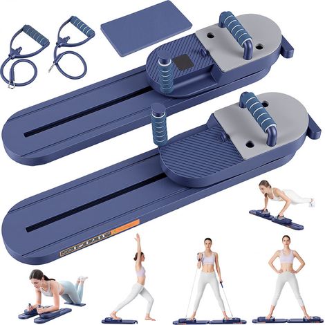Planche de Pilates Modulaire avec Glisseurs, Bandes de Résistance et Tapis de Yoga, Équipement Multifonction Antidérapant pour Exercices du Corps à Domicile, Design Compact et Séparable - Bleu (1/5)
