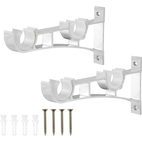 VOSAREA Lot de 2 supports de tringle à rideaux en alliage d'aluminium, double crochets (blanc)-20.00X9.20X1.50CM