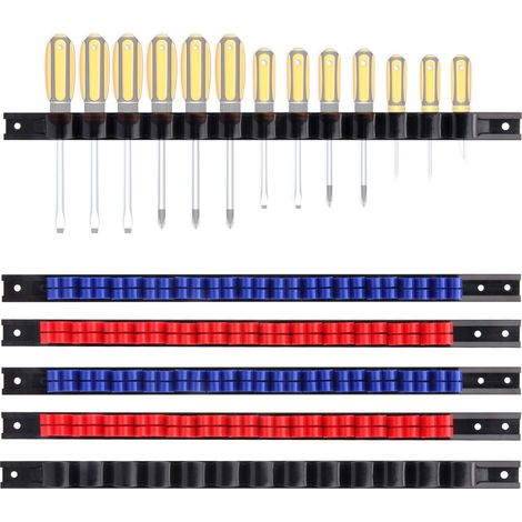 6 Piece Screwdriver Organizer and Wrench Organizer, Hand Tool Holder, Plastic Rail Wrench Hanger with Clips