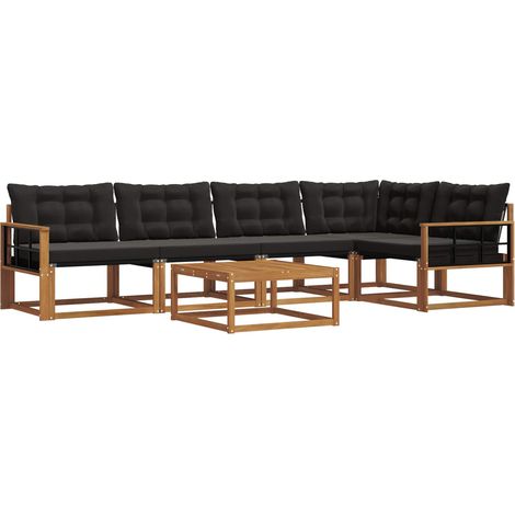 Outdoor Sofa Set with Cushion 6 pcs Natural and Black vidaXL (1/5)