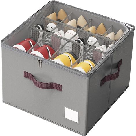 Organisateur de Chaussures, Boîte Rangement Chaussures pour Placard, Boîtes à Chaussures avec Couvercle Transparent et Poignées Renforcées, Pliable Chaussure Conteneur (Gris) (1/5)