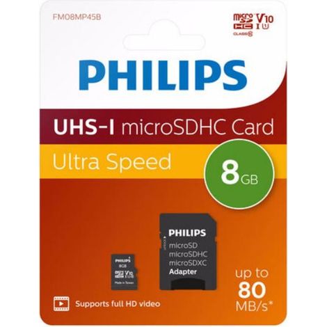 Memoria flash MicroSDHC UHS-I Clase 10 Philips FM08MP45B/00 de 8 GB