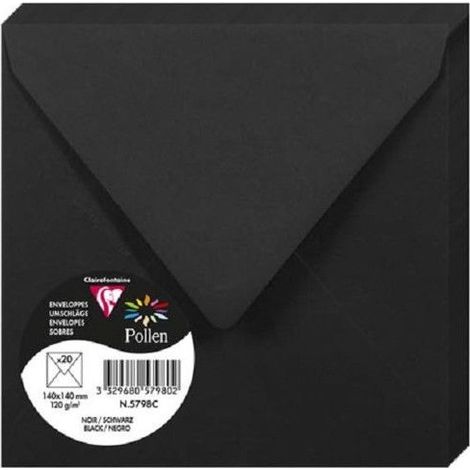 Enveloppe - CLAIREFONTAINE - Pollen - 120g - 140x140mm - Noir - Paquet de 20