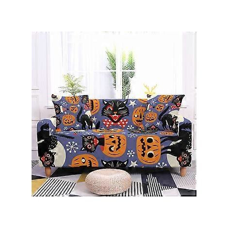 Bedruckter Sofabezug - Halloween-Kürbis, rutschfester Stretch-Sofabezug für Wohnzimmer, 3-Sitzer-Liegesofas in L-Form, Stil E, 3-Sitzer 190-230 cm (B)