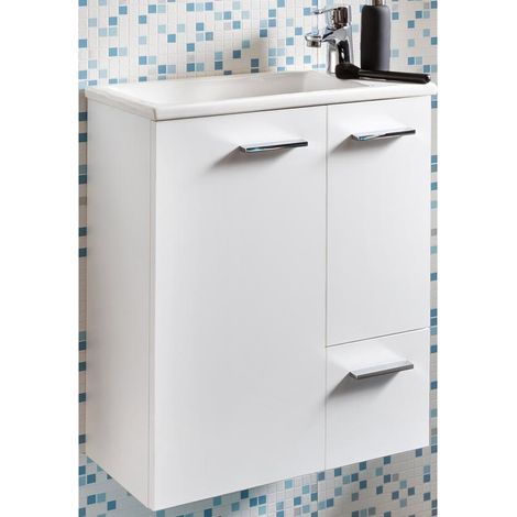 Wasschtisch-Unterschrank mit Keramik Waschbecken in Kreideweiß, B x H x T ca. 50 x 60 x 25cm MARCEY-04