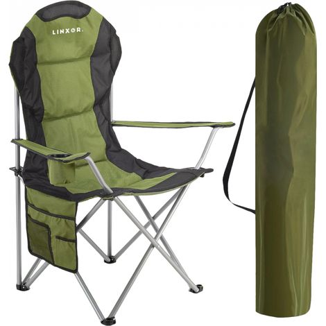 Chaise de camping pliable, siège de plage, de pêche portable avec sac de transport - Vert - Linxor